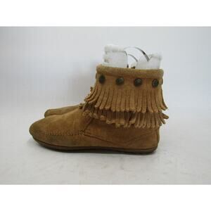 Minnetonka Womens Sz 6.5 M Brown Suede Zip Ankle Fashion Moccasins Bootie Boots